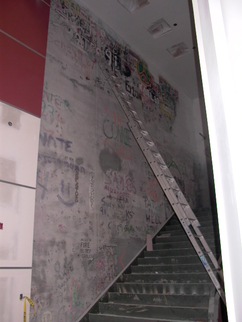 Commons- Old signature wall in 'back stage' along side stairs  to balcony - east side